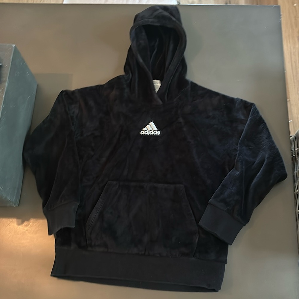 Adidas black velvet sweatshirt, size 10-12